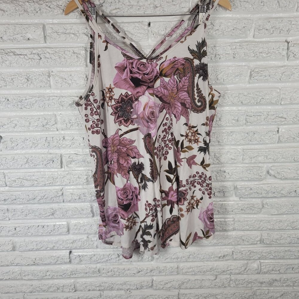 Lularoe Womens Top XL Camisole Purple Brown Floral Criss Cross FLO1E - Picture 4 of 9